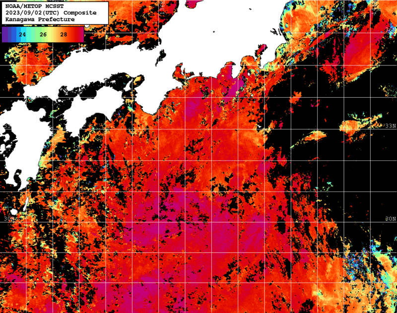 NOAA、MetOp 人工衛星画像 検索結果, 水温分布を図示