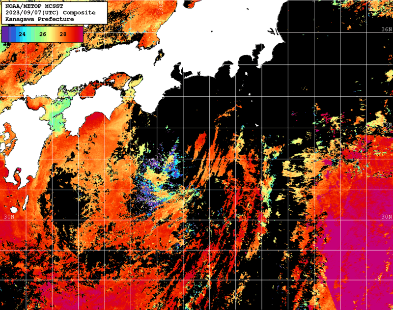 NOAA、MetOp 人工衛星画像 検索結果, 水温分布を図示