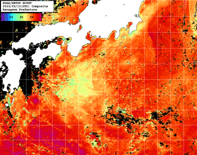 NOAA、MetOp 人工衛星画像 検索結果, 水温分布を図示