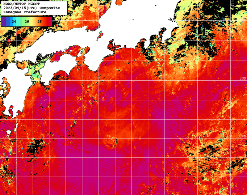 NOAA、MetOp 人工衛星画像 検索結果, 水温分布を図示