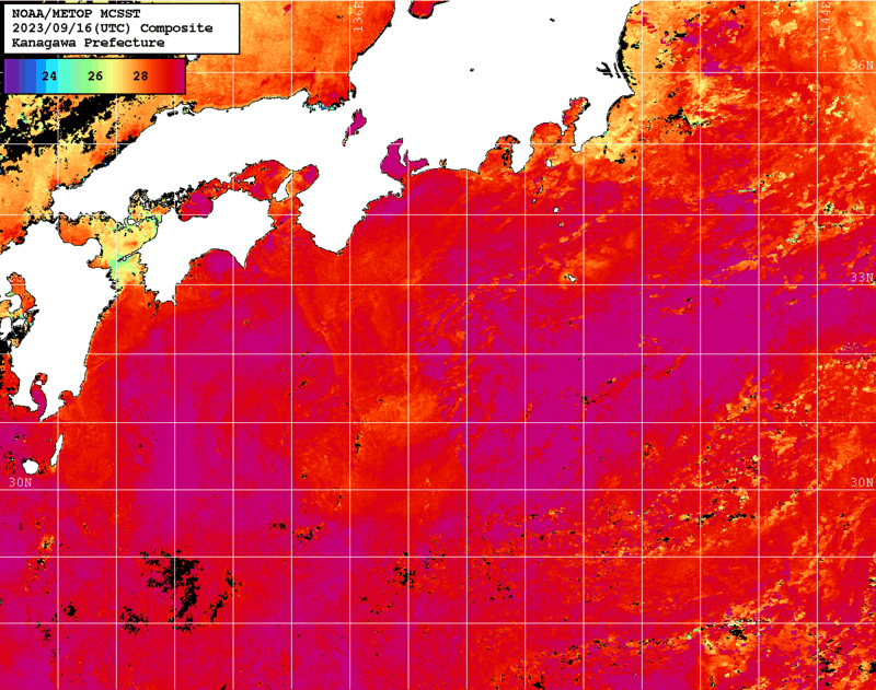 NOAA、MetOp 人工衛星画像 検索結果, 水温分布を図示