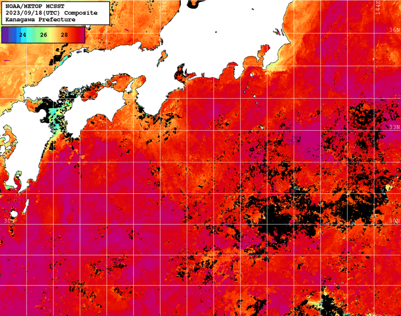 NOAA、MetOp 人工衛星画像 検索結果, 水温分布を図示