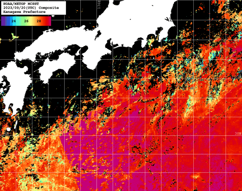 NOAA、MetOp 人工衛星画像 検索結果, 水温分布を図示