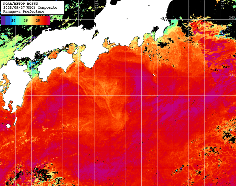 NOAA、MetOp 人工衛星画像 検索結果, 水温分布を図示
