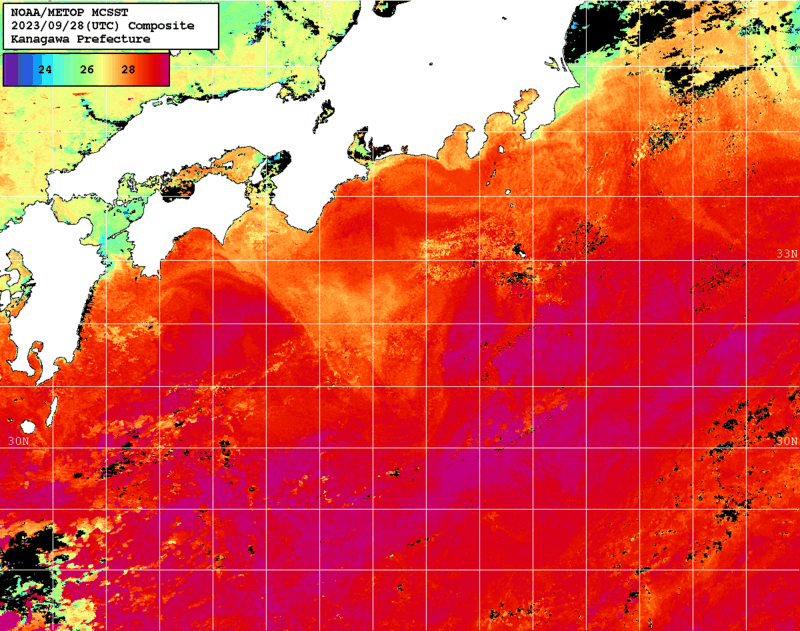 NOAA、MetOp 人工衛星画像 検索結果, 水温分布を図示