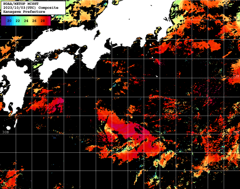 NOAA、MetOp 人工衛星画像 検索結果, 水温分布を図示