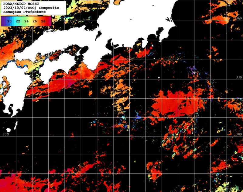 NOAA、MetOp 人工衛星画像 検索結果, 水温分布を図示