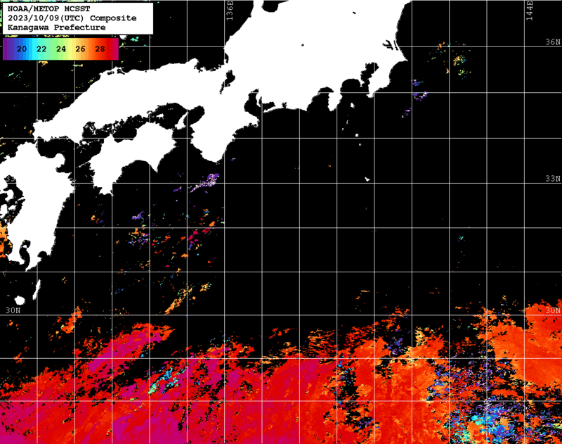 NOAA、MetOp 人工衛星画像 検索結果, 水温分布を図示