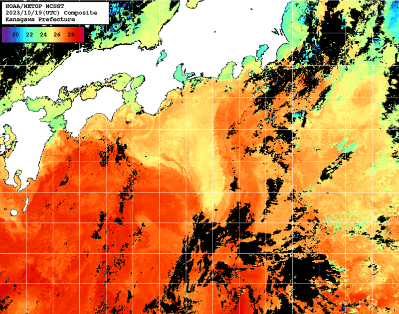 NOAA、MetOp 人工衛星画像 検索結果, 水温分布を図示