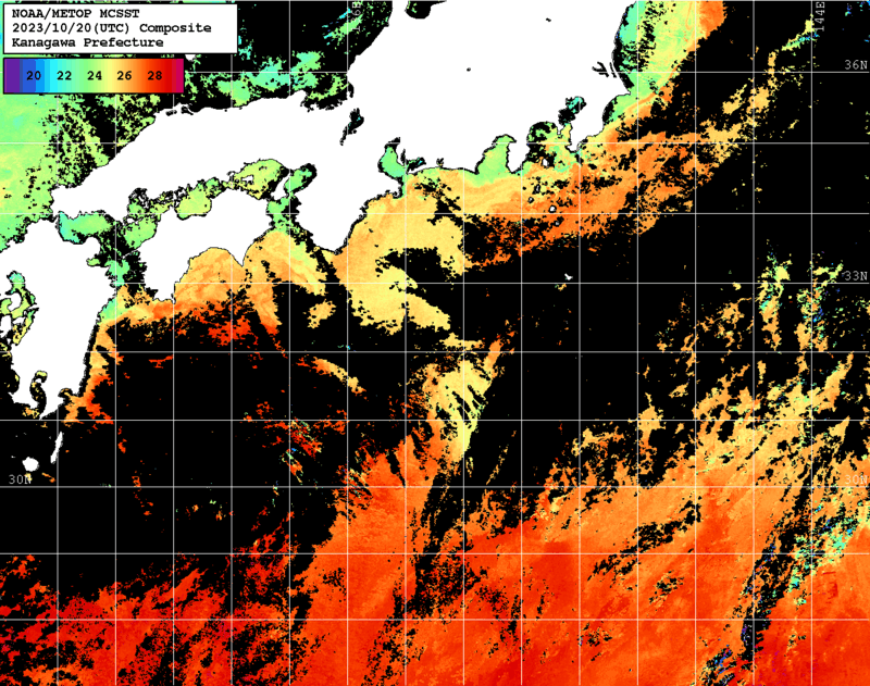 NOAA、MetOp 人工衛星画像 検索結果, 水温分布を図示