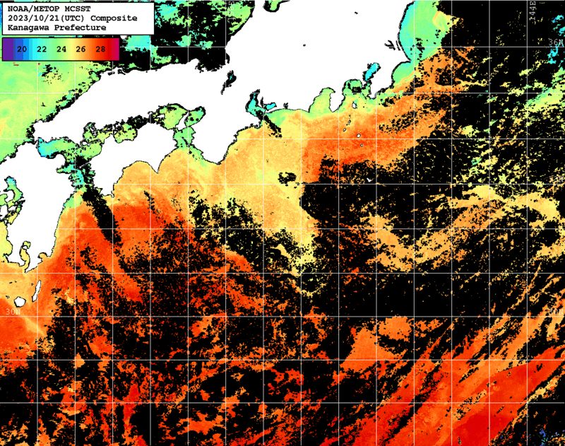 NOAA、MetOp 人工衛星画像 検索結果, 水温分布を図示