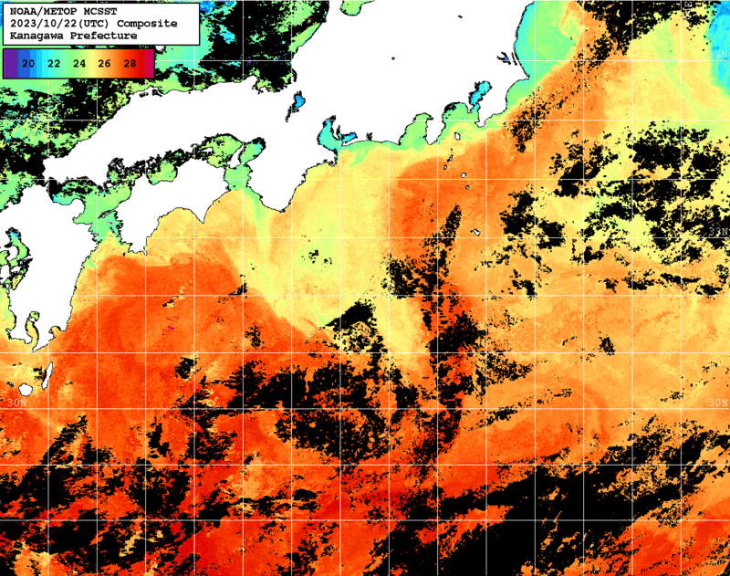 NOAA、MetOp 人工衛星画像 検索結果, 水温分布を図示