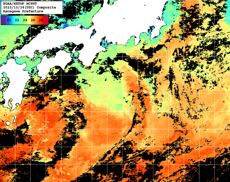 NOAA、MetOp 人工衛星画像 検索結果, 水温分布を図示