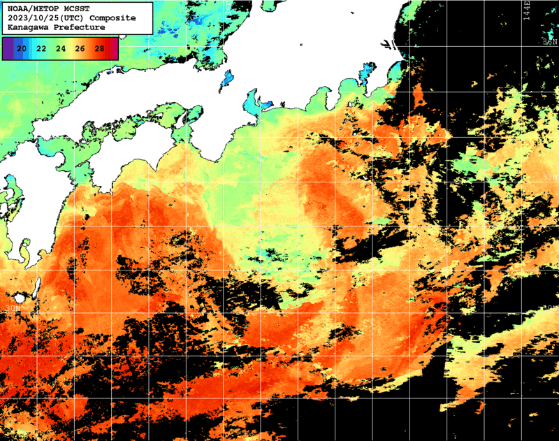 NOAA、MetOp 人工衛星画像 検索結果, 水温分布を図示