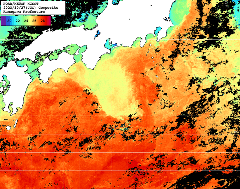 NOAA、MetOp 人工衛星画像 検索結果, 水温分布を図示