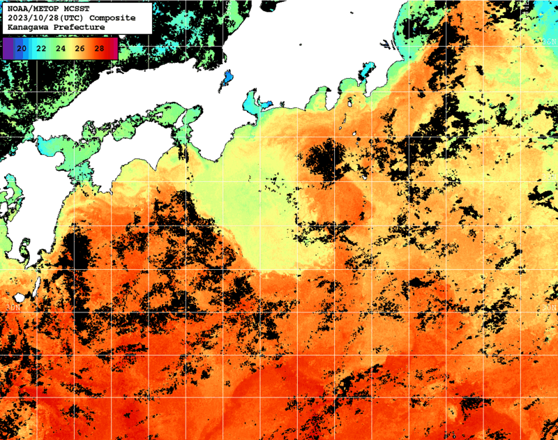 NOAA、MetOp 人工衛星画像 検索結果, 水温分布を図示