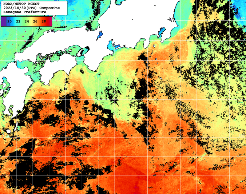 NOAA、MetOp 人工衛星画像 検索結果, 水温分布を図示