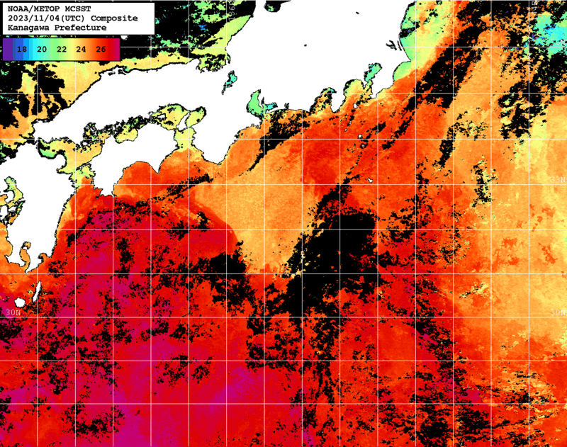 NOAA、MetOp 人工衛星画像 検索結果, 水温分布を図示