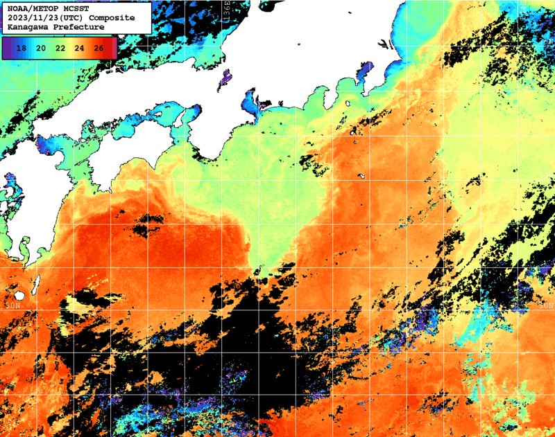 NOAA、MetOp 人工衛星画像 検索結果, 水温分布を図示