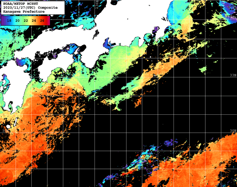 NOAA、MetOp 人工衛星画像 検索結果, 水温分布を図示