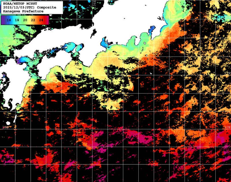 NOAA、MetOp 人工衛星画像 検索結果, 水温分布を図示