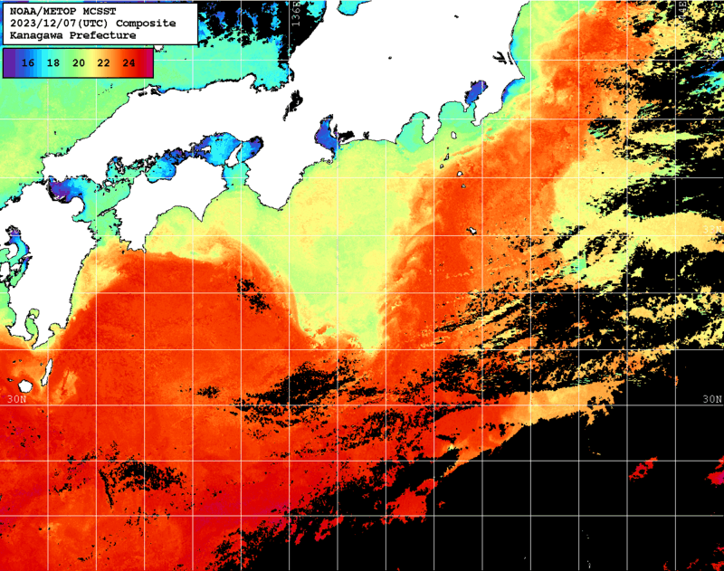 NOAA、MetOp 人工衛星画像 検索結果, 水温分布を図示