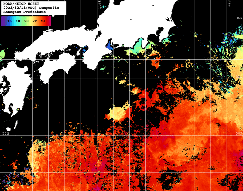 NOAA、MetOp 人工衛星画像 検索結果, 水温分布を図示
