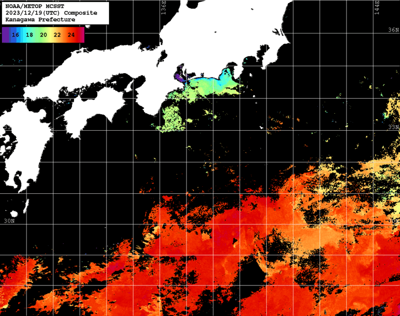 NOAA、MetOp 人工衛星画像 検索結果, 水温分布を図示