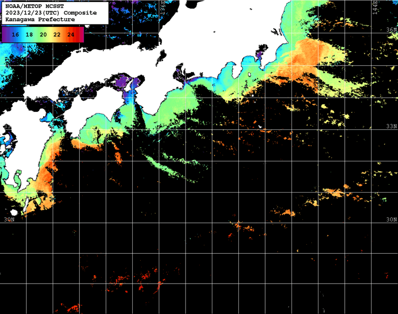 NOAA、MetOp 人工衛星画像 検索結果, 水温分布を図示