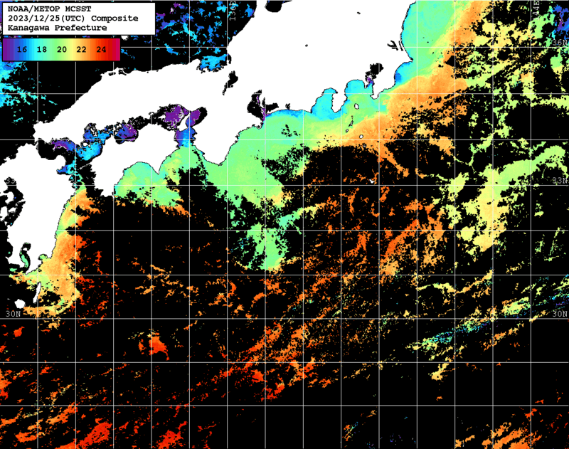 NOAA、MetOp 人工衛星画像 検索結果, 水温分布を図示