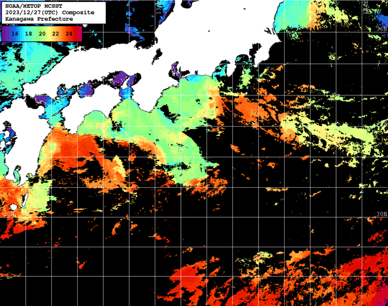 NOAA、MetOp 人工衛星画像 検索結果, 水温分布を図示
