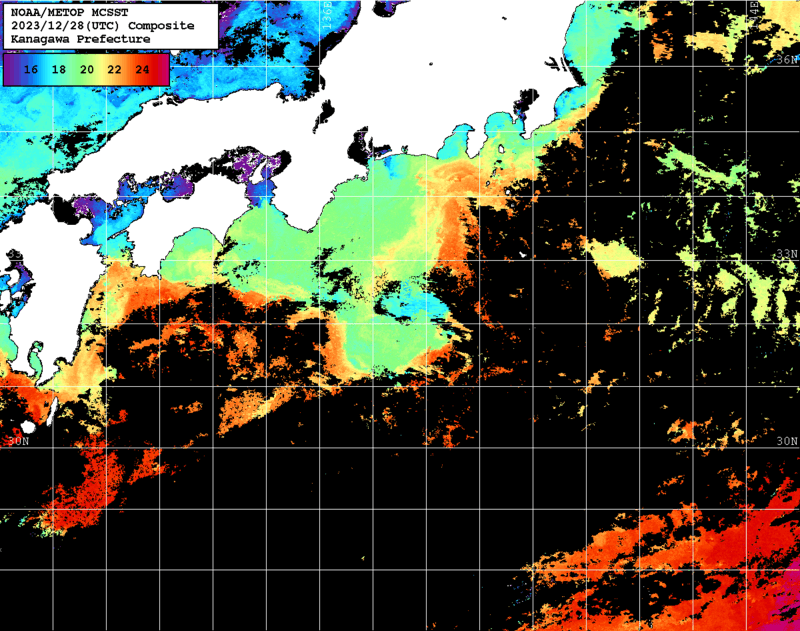 NOAA、MetOp 人工衛星画像 検索結果, 水温分布を図示