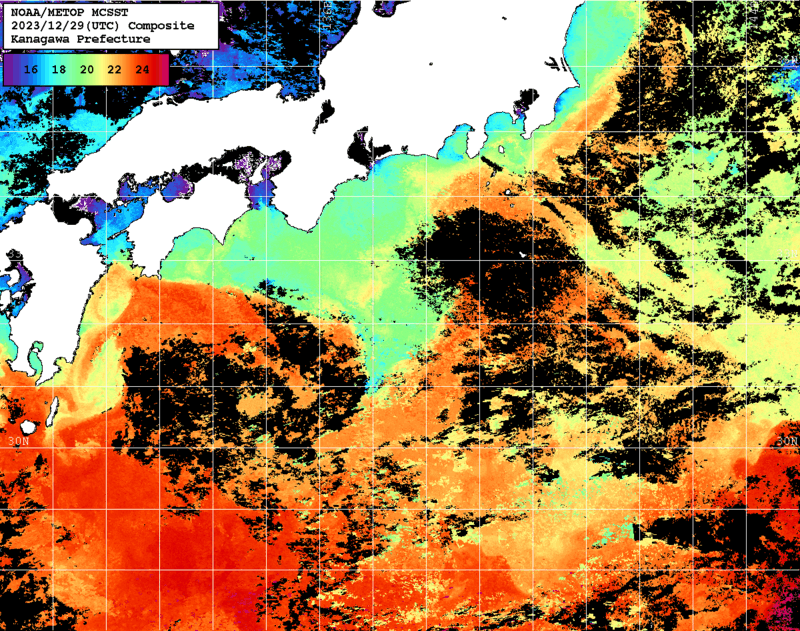 NOAA、MetOp 人工衛星画像 検索結果, 水温分布を図示