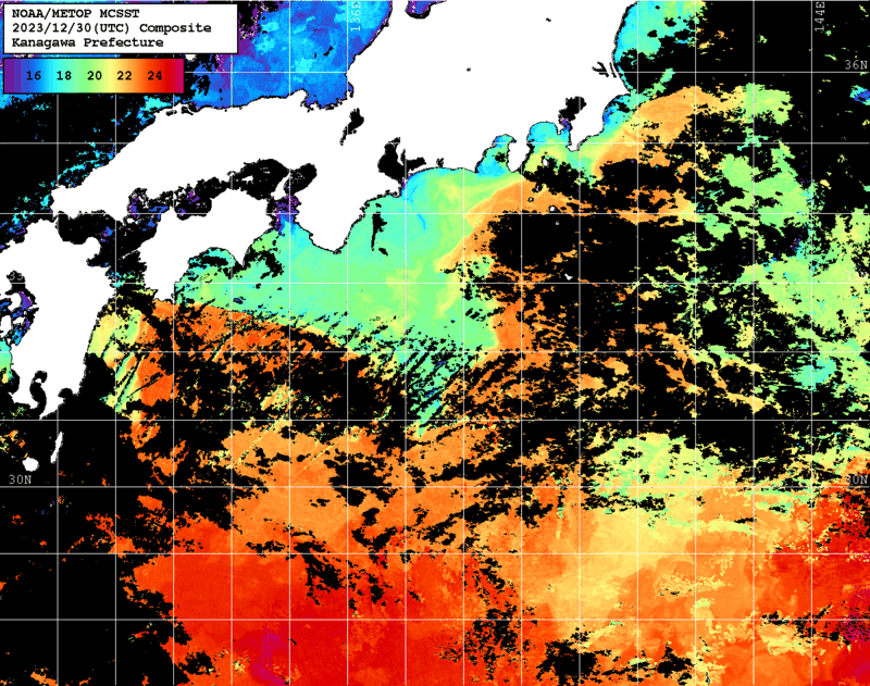 NOAA、MetOp 人工衛星画像 検索結果, 水温分布を図示