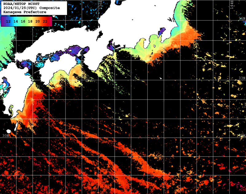 NOAA、MetOp 人工衛星画像 検索結果, 水温分布を図示