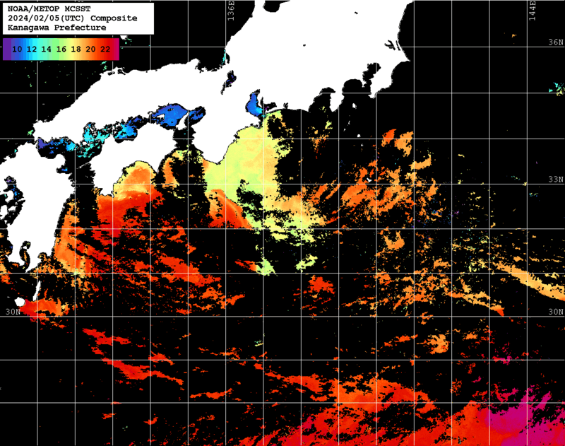 NOAA、MetOp 人工衛星画像 検索結果, 水温分布を図示