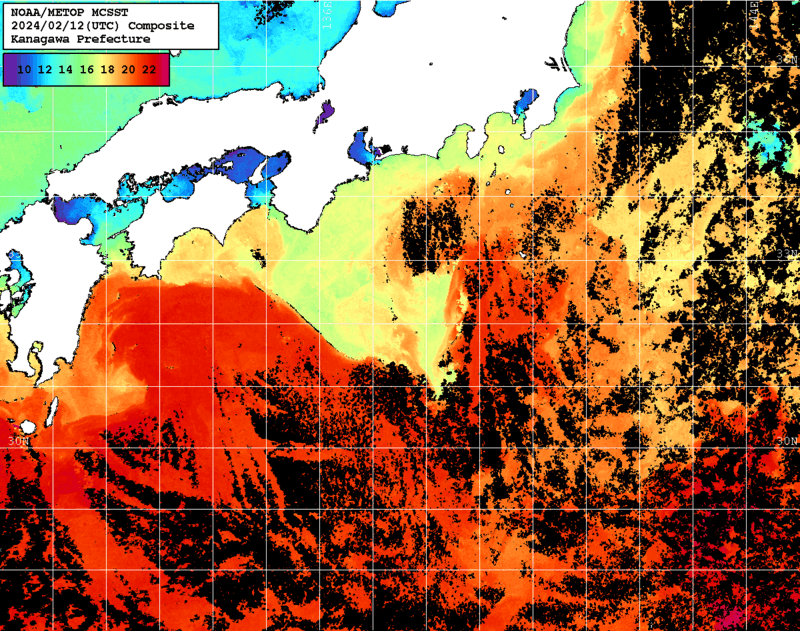 NOAA、MetOp 人工衛星画像 検索結果, 水温分布を図示