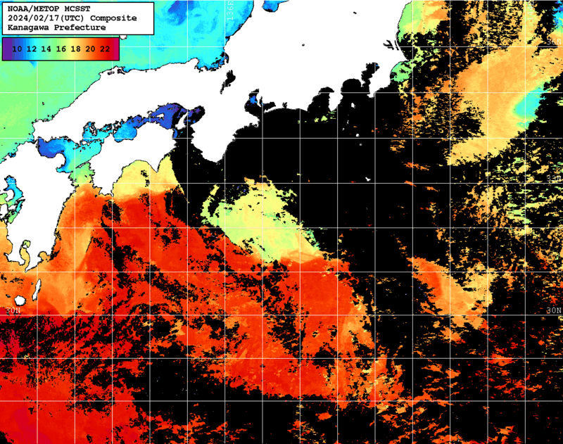 NOAA、MetOp 人工衛星画像 検索結果, 水温分布を図示