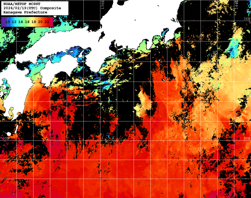 NOAA、MetOp 人工衛星画像 検索結果, 水温分布を図示