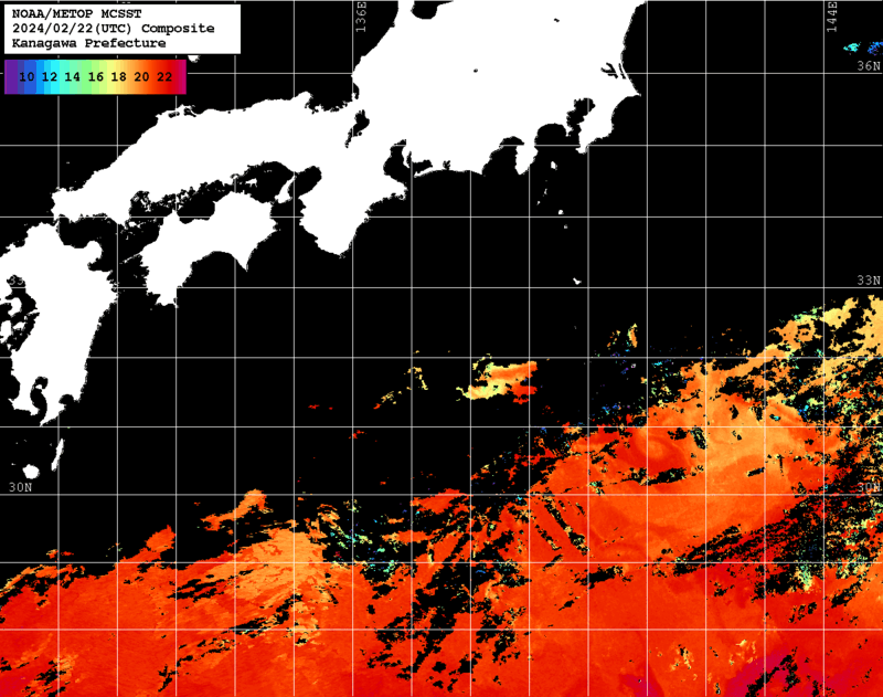NOAA、MetOp 人工衛星画像 検索結果, 水温分布を図示