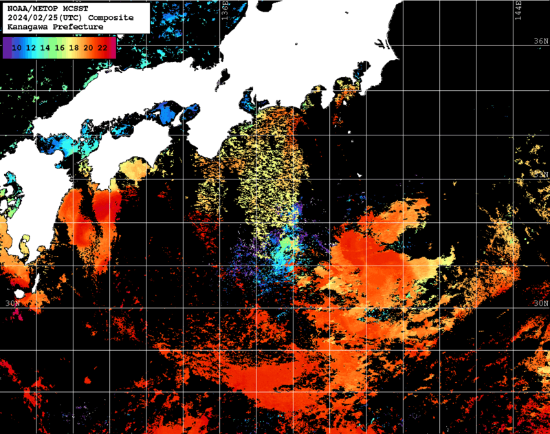 NOAA、MetOp 人工衛星画像 検索結果, 水温分布を図示