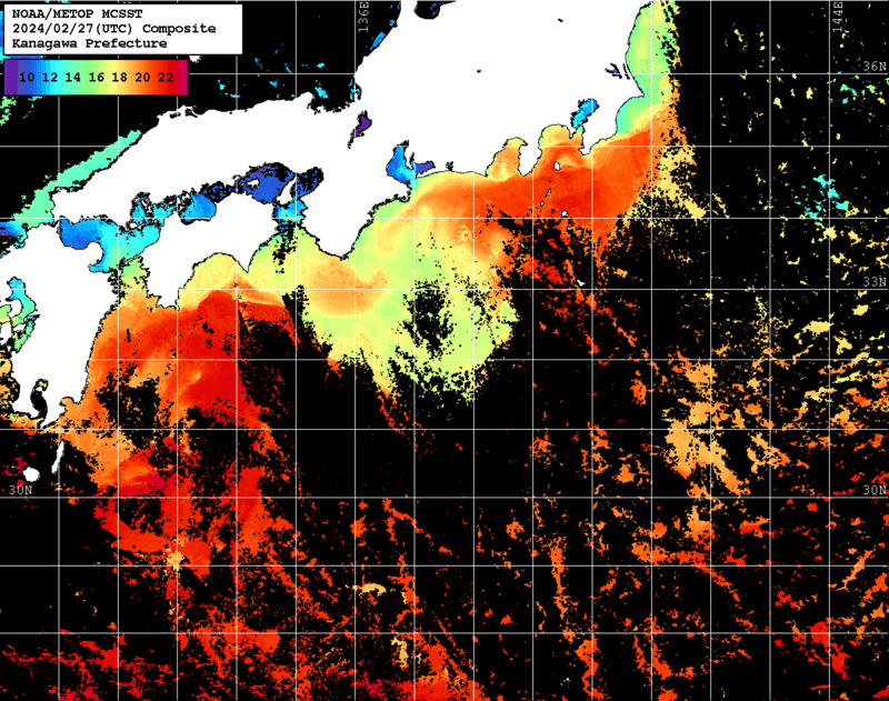NOAA、MetOp 人工衛星画像 検索結果, 水温分布を図示