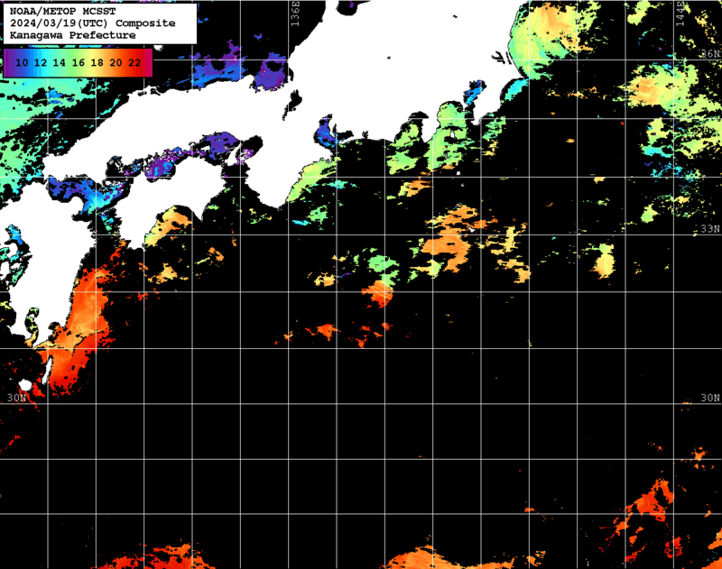 NOAA、MetOp 人工衛星画像 検索結果, 水温分布を図示