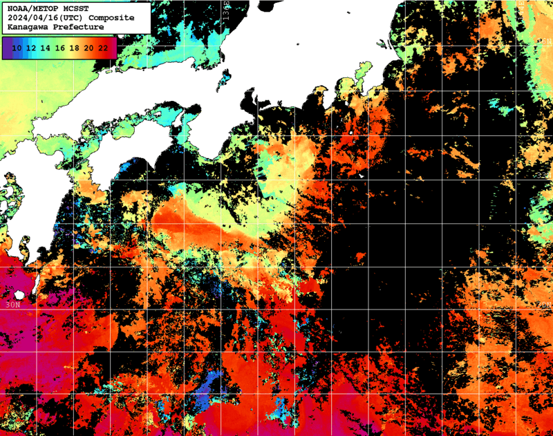 NOAA、MetOp 人工衛星画像 検索結果, 水温分布を図示