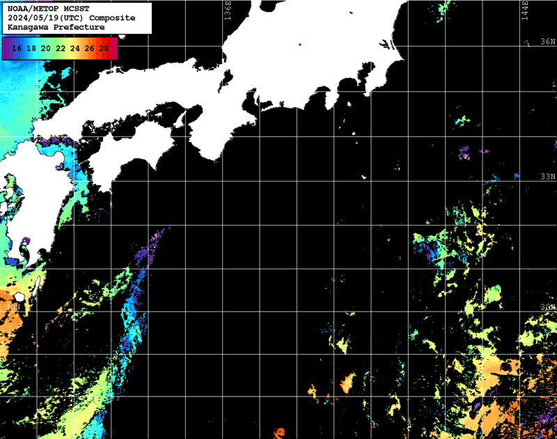 NOAA、MetOp 人工衛星画像 検索結果, 水温分布を図示