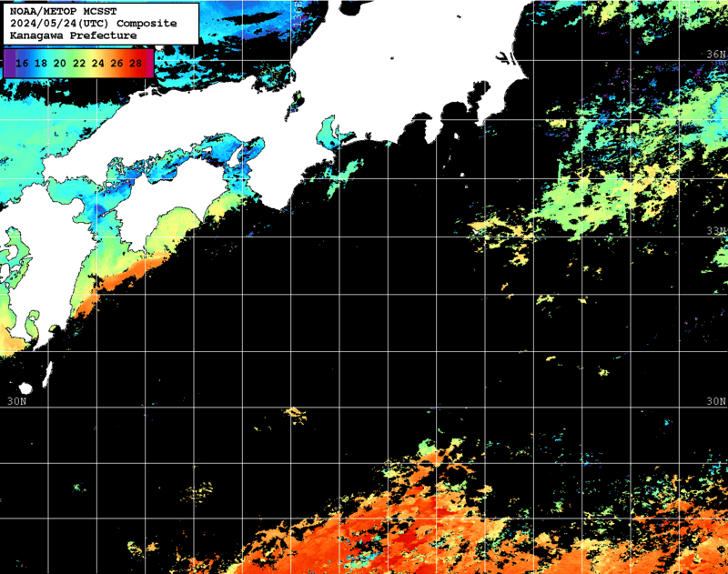 NOAA、MetOp 人工衛星画像 検索結果, 水温分布を図示