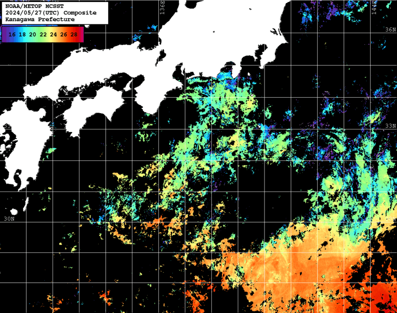 NOAA、MetOp 人工衛星画像 検索結果, 水温分布を図示