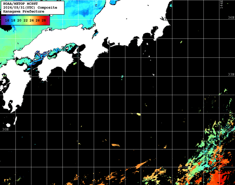 NOAA、MetOp 人工衛星画像 検索結果, 水温分布を図示
