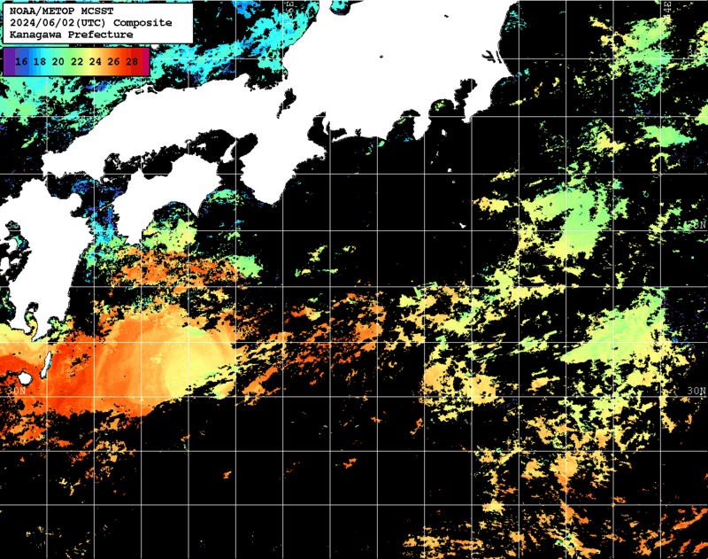 NOAA、MetOp 人工衛星画像 検索結果, 水温分布を図示