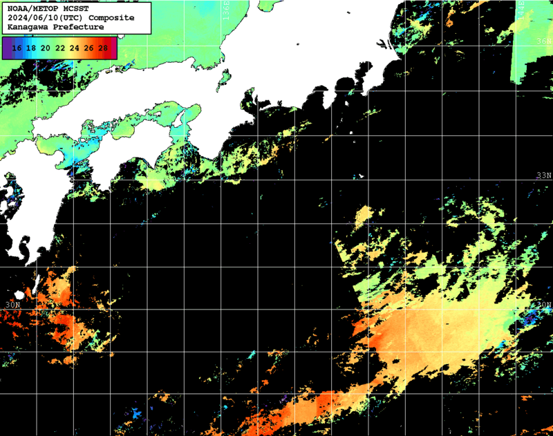 NOAA、MetOp 人工衛星画像 検索結果, 水温分布を図示